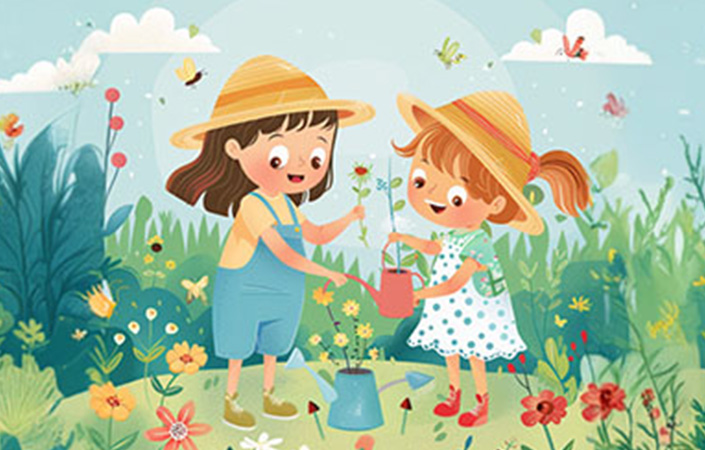 Illustration d'enfants qui jardinent