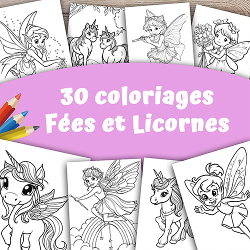Visuel fiche produit : pack coloriage fées et licornes