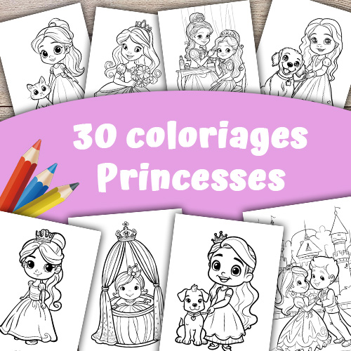 Visuel du pack à colorier sur le thème des princesses.