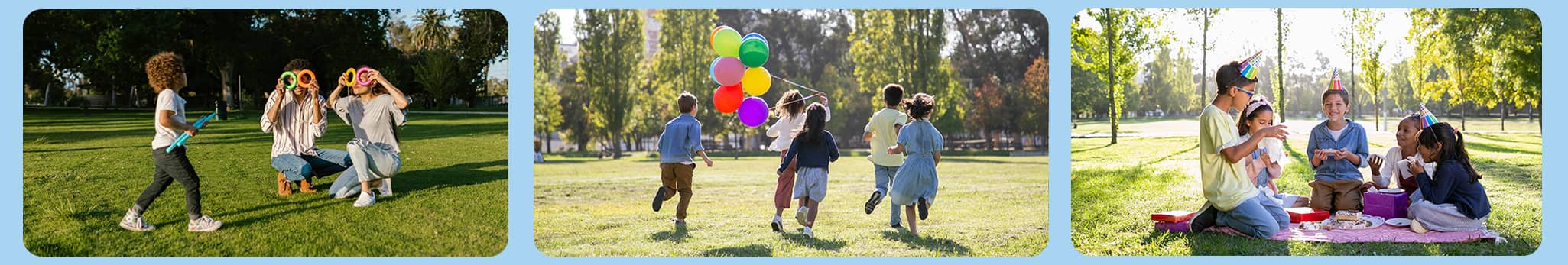 banderole-enfants-exterieur-parc Trois photos d'enfants qui jouent dans un parc.